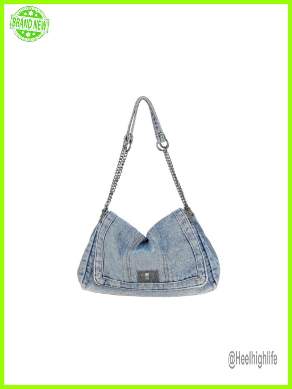 Washed Denim Vintage Hobo Crossbody Purse with Chain Strap Turn-Lock Flap
